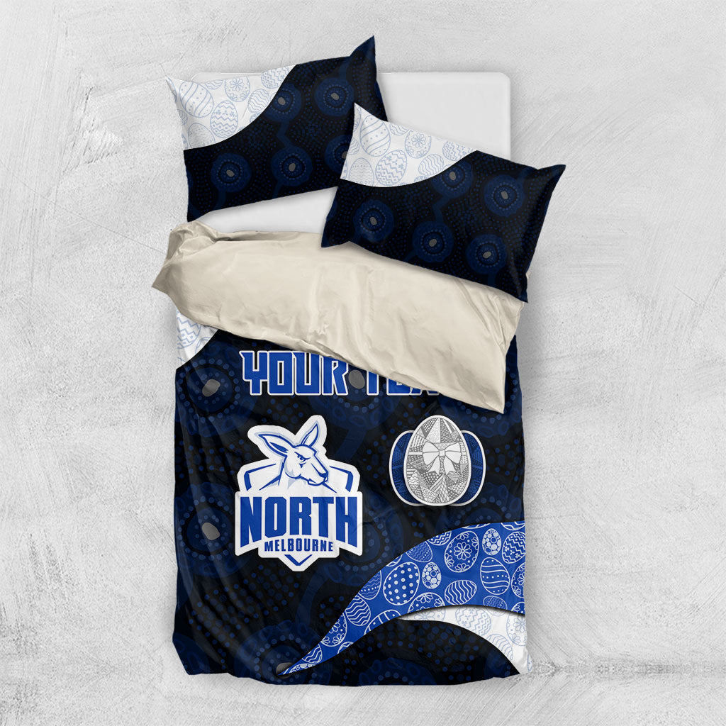Personalized North Melbourne Football Bedding Set Easter Egg Pattern Blue White Tribal Dot Art Style