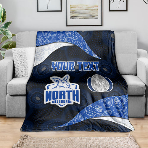Personalized North Melbourne Football Blanket Easter Egg Pattern Blue White Tribal Dot Art Style