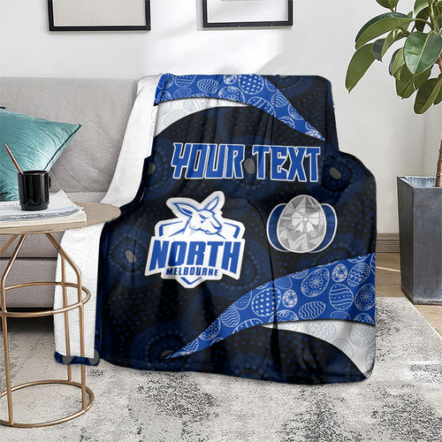 Personalized North Melbourne Football Blanket Easter Egg Pattern Blue White Tribal Dot Art Style