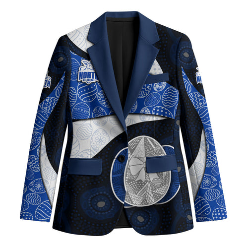 Personalized North Melbourne Football Blazer Easter Egg Pattern Blue White Tribal Dot Art Style