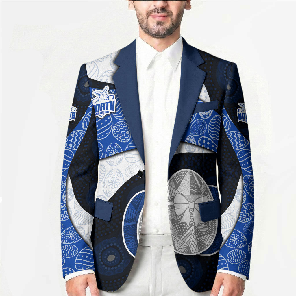 Personalized North Melbourne Football Blazer Easter Egg Pattern Blue White Tribal Dot Art Style