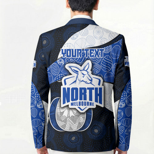 Personalized North Melbourne Football Blazer Easter Egg Pattern Blue White Tribal Dot Art Style