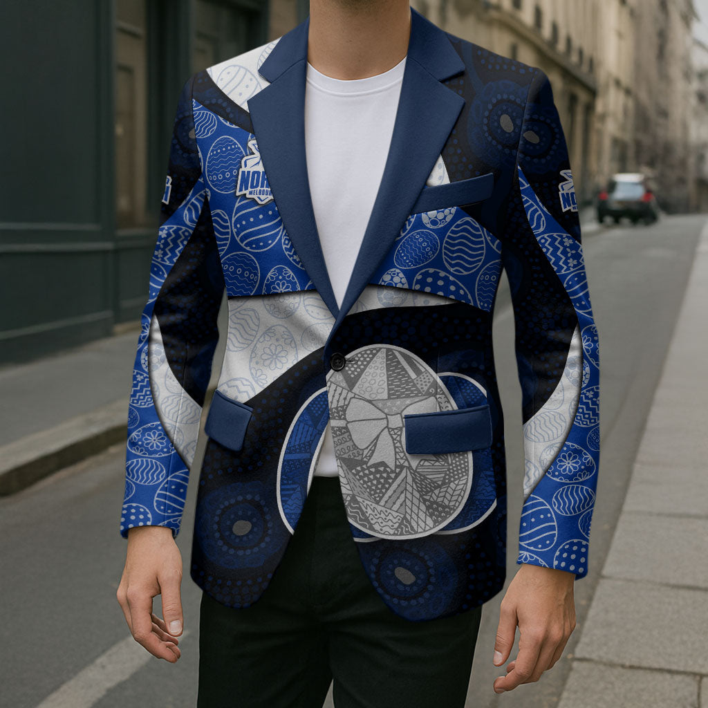 Personalized North Melbourne Football Blazer Easter Egg Pattern Blue White Tribal Dot Art Style