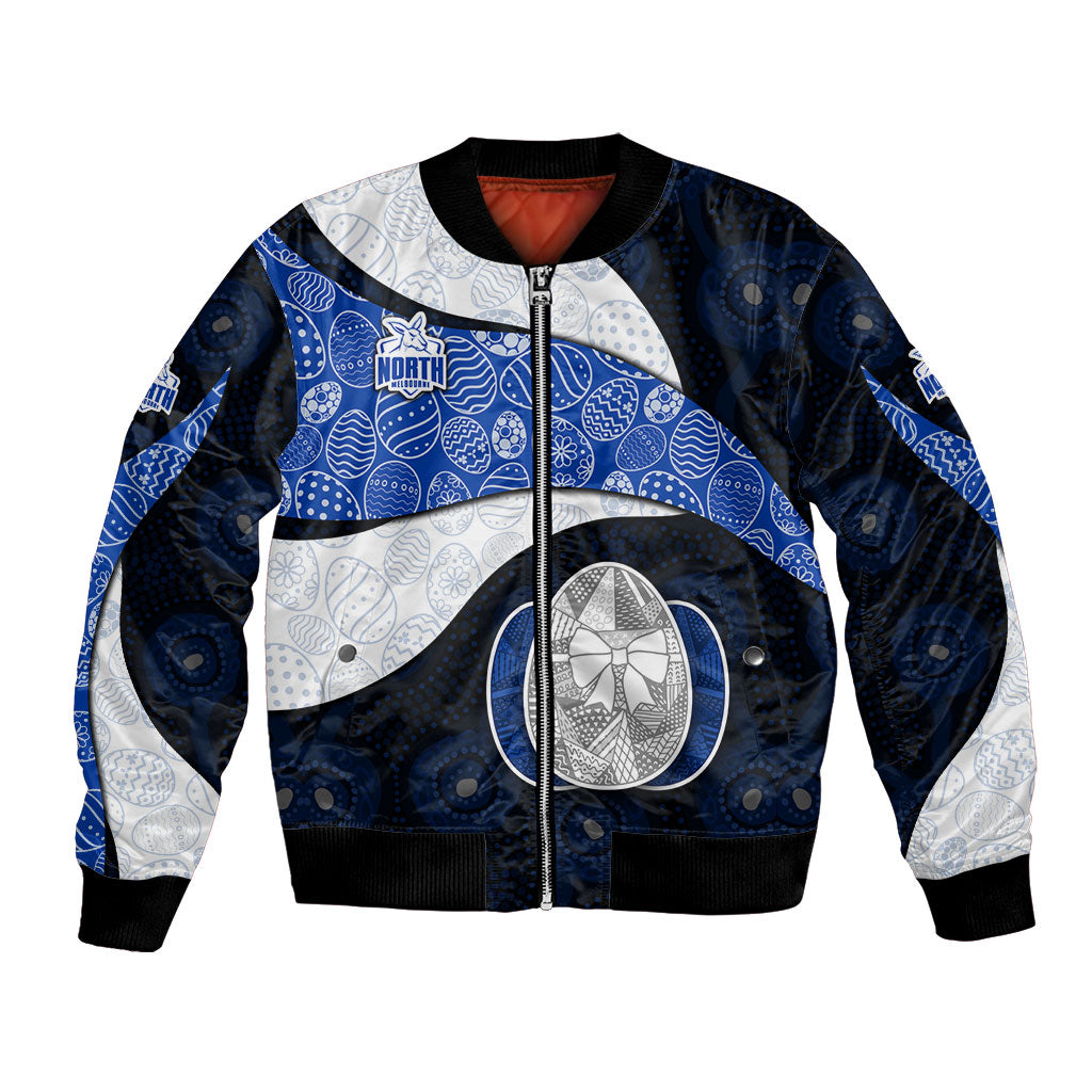 Personalized North Melbourne Football Bomber Jacket Easter Egg Pattern Blue White Tribal Dot Art Style