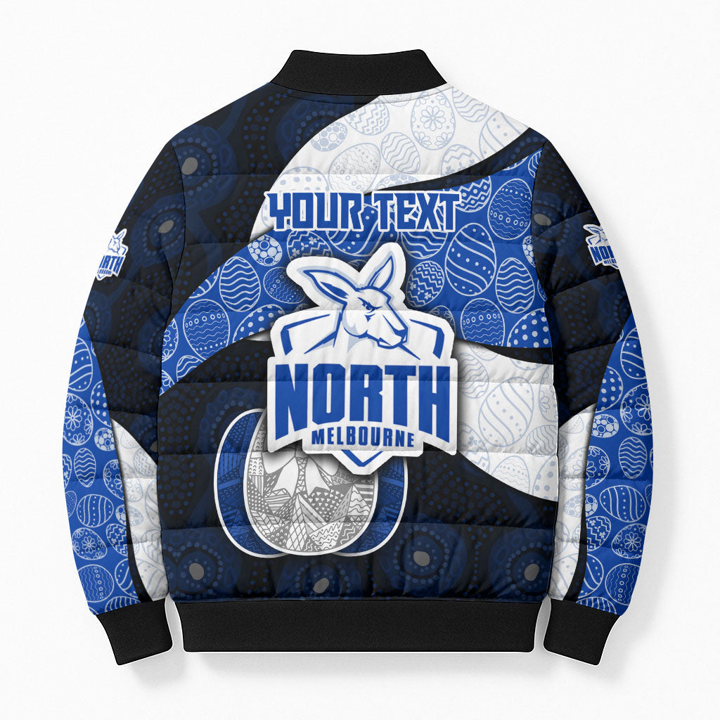 Personalized North Melbourne Football Bomber Puffer Jacket Easter Egg Pattern Blue White Tribal Dot Art Style