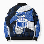 Personalized North Melbourne Football Bomber Puffer Jacket Easter Egg Pattern Blue White Tribal Dot Art Style