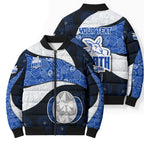 Personalized North Melbourne Football Bomber Puffer Jacket Easter Egg Pattern Blue White Tribal Dot Art Style
