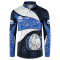 Personalized North Melbourne Football Button Sweatshirt Easter Egg Pattern Blue White Tribal Dot Art Style