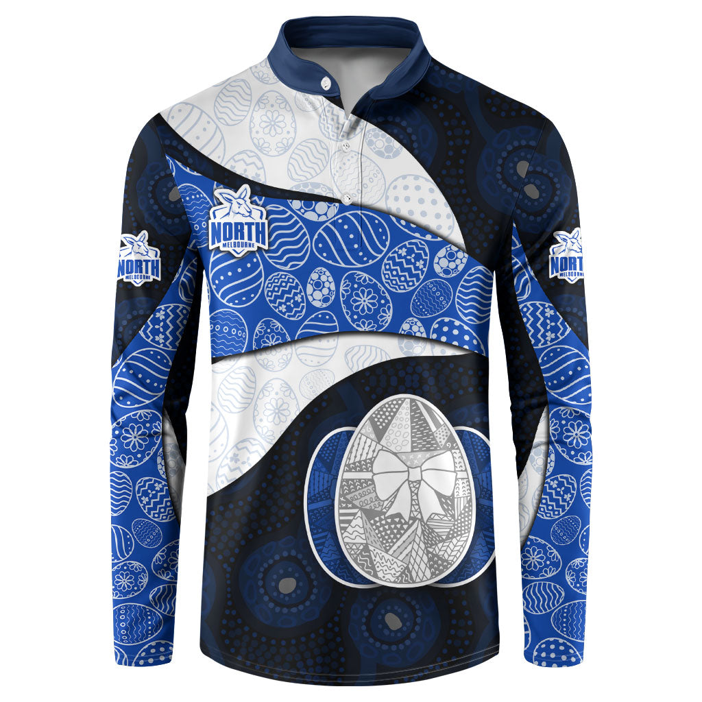 Personalized North Melbourne Football Button Sweatshirt Easter Egg Pattern Blue White Tribal Dot Art Style