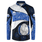 Personalized North Melbourne Football Button Sweatshirt Easter Egg Pattern Blue White Tribal Dot Art Style