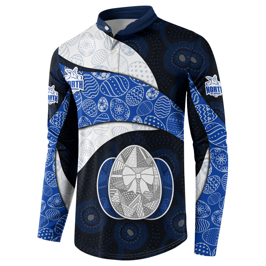 Personalized North Melbourne Football Button Sweatshirt Easter Egg Pattern Blue White Tribal Dot Art Style