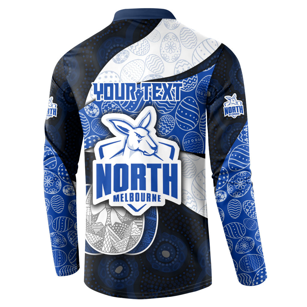 Personalized North Melbourne Football Button Sweatshirt Easter Egg Pattern Blue White Tribal Dot Art Style