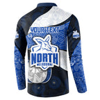 Personalized North Melbourne Football Button Sweatshirt Easter Egg Pattern Blue White Tribal Dot Art Style