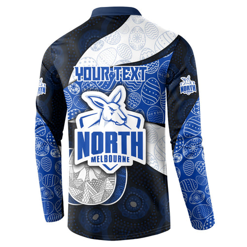 Personalized North Melbourne Football Button Sweatshirt Easter Egg Pattern Blue White Tribal Dot Art Style