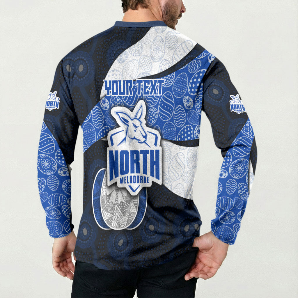 Personalized North Melbourne Football Button Sweatshirt Easter Egg Pattern Blue White Tribal Dot Art Style