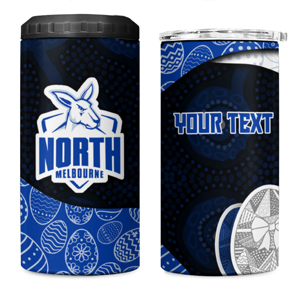 Personalized North Melbourne Football 4 in 1 Can Cooler Tumbler Easter Egg Pattern Blue White Tribal Dot Art Style