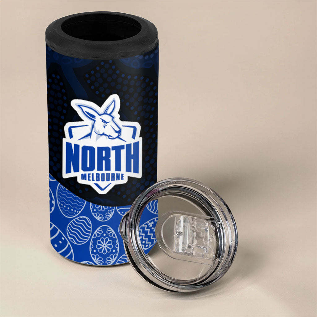 Personalized North Melbourne Football 4 in 1 Can Cooler Tumbler Easter Egg Pattern Blue White Tribal Dot Art Style