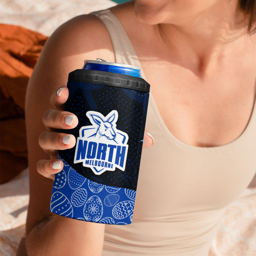 Personalized North Melbourne Football 4 in 1 Can Cooler Tumbler Easter Egg Pattern Blue White Tribal Dot Art Style