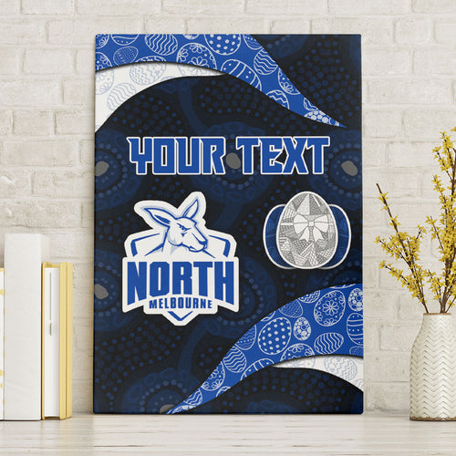 Personalized North Melbourne Football Canvas Wall Art Easter Egg Pattern Blue White Tribal Dot Art Style