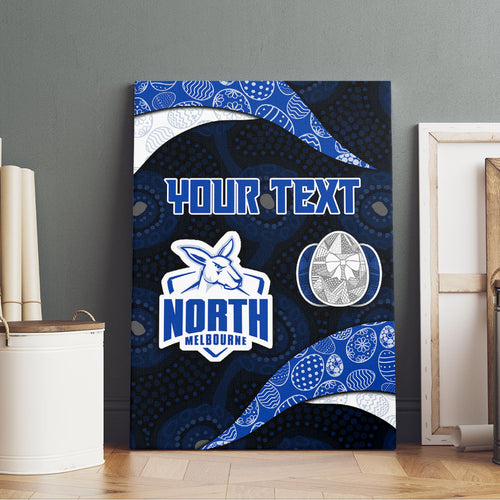 Personalized North Melbourne Football Canvas Wall Art Easter Egg Pattern Blue White Tribal Dot Art Style