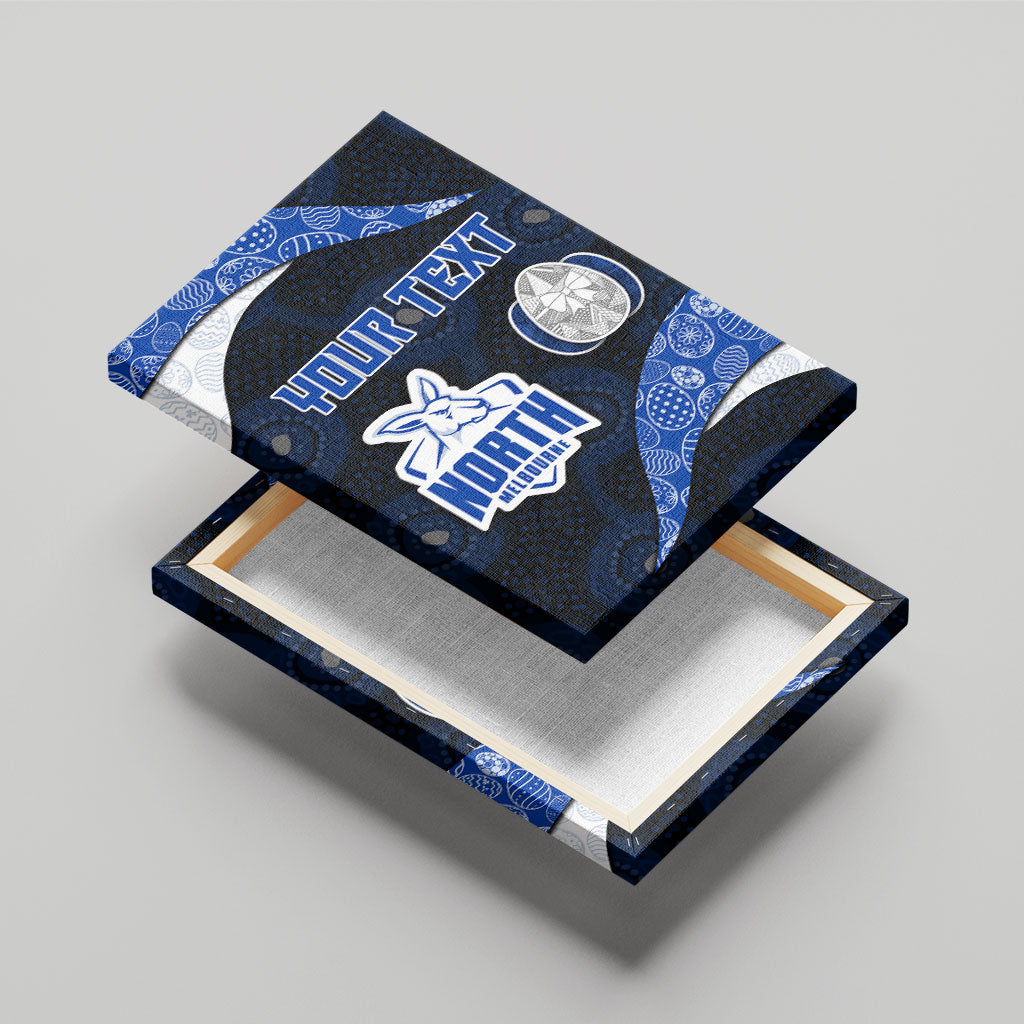 Personalized North Melbourne Football Canvas Wall Art Easter Egg Pattern Blue White Tribal Dot Art Style