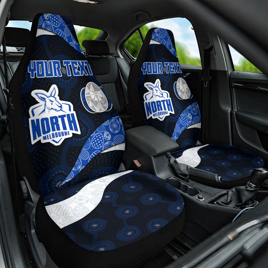Personalized North Melbourne Football Car Seat Cover Easter Egg Pattern Blue White Tribal Dot Art Style