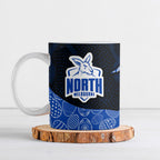Personalized North Melbourne Football Ceramic Mug Easter Egg Pattern Blue White Tribal Dot Art Style