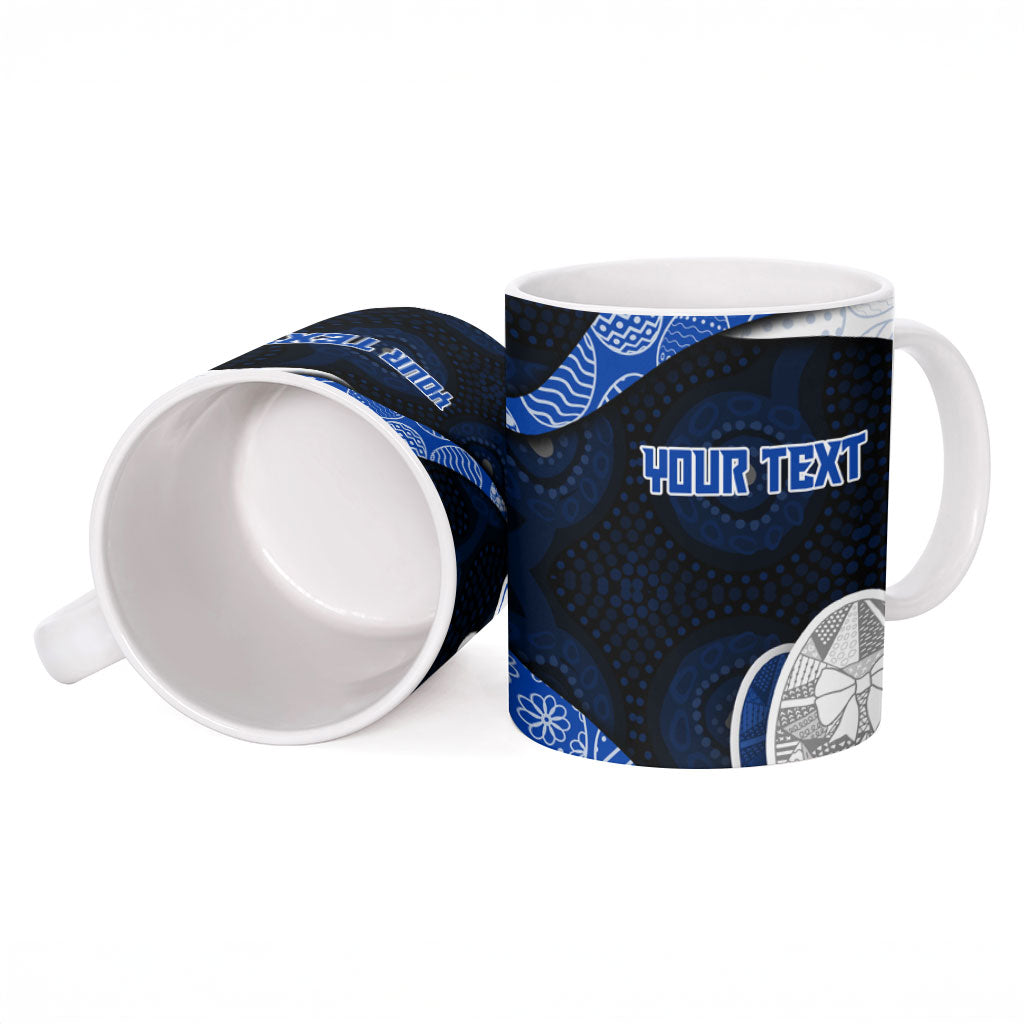 Personalized North Melbourne Football Ceramic Mug Easter Egg Pattern Blue White Tribal Dot Art Style