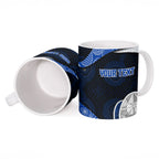 Personalized North Melbourne Football Ceramic Mug Easter Egg Pattern Blue White Tribal Dot Art Style
