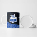 Personalized North Melbourne Football Ceramic Mug Easter Egg Pattern Blue White Tribal Dot Art Style