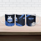 Personalized North Melbourne Football Ceramic Mug Easter Egg Pattern Blue White Tribal Dot Art Style