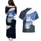 Personalized North Melbourne Football Couples Matching Puletasi and Hawaiian Shirt Easter Egg Pattern Blue White Tribal Dot Art Style