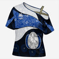 Personalized North Melbourne Football Cross Shoulder Shirt Easter Egg Pattern Blue White Tribal Dot Art Style