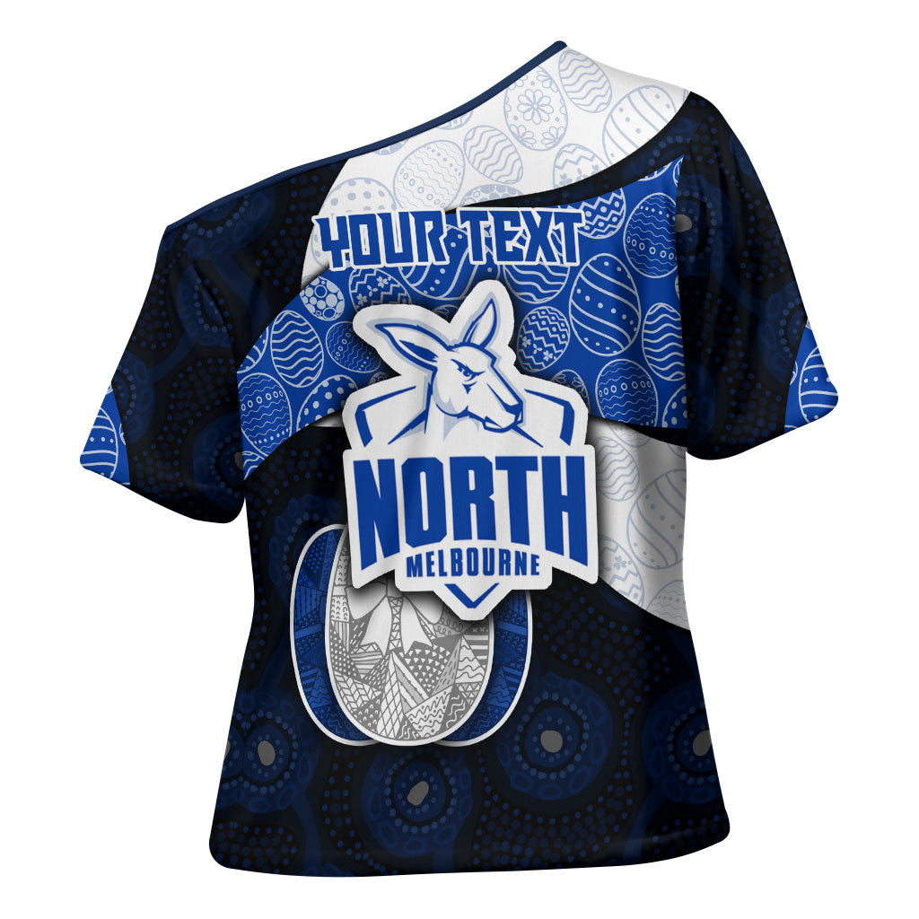 Personalized North Melbourne Football Cross Shoulder Shirt Easter Egg Pattern Blue White Tribal Dot Art Style