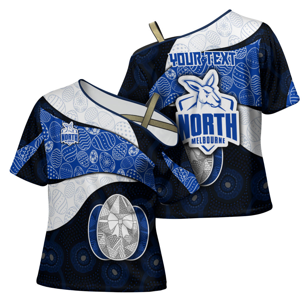 Personalized North Melbourne Football Cross Shoulder Shirt Easter Egg Pattern Blue White Tribal Dot Art Style
