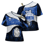 Personalized North Melbourne Football Cross Shoulder Shirt Easter Egg Pattern Blue White Tribal Dot Art Style