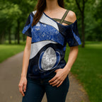 Personalized North Melbourne Football Cross Shoulder Shirt Easter Egg Pattern Blue White Tribal Dot Art Style