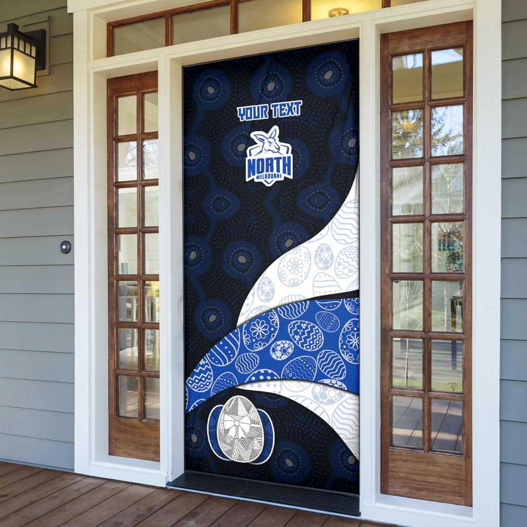 Personalized North Melbourne Football Door Cover Easter Egg Pattern Blue White Tribal Dot Art Style