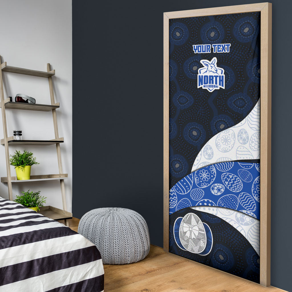Personalized North Melbourne Football Door Cover Easter Egg Pattern Blue White Tribal Dot Art Style