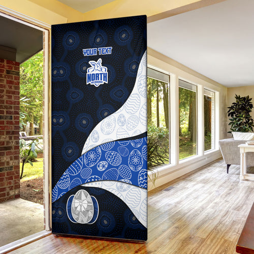 Personalized North Melbourne Football Door Cover Easter Egg Pattern Blue White Tribal Dot Art Style