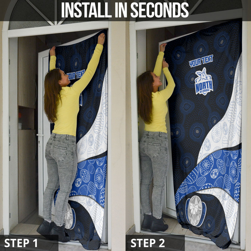 Personalized North Melbourne Football Door Cover Easter Egg Pattern Blue White Tribal Dot Art Style