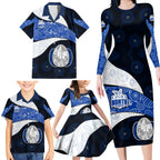 Personalized North Melbourne Football Family Matching Long Sleeve Bodycon Dress and Hawaiian Shirt Easter Egg Pattern Blue White Tribal Dot Art Style