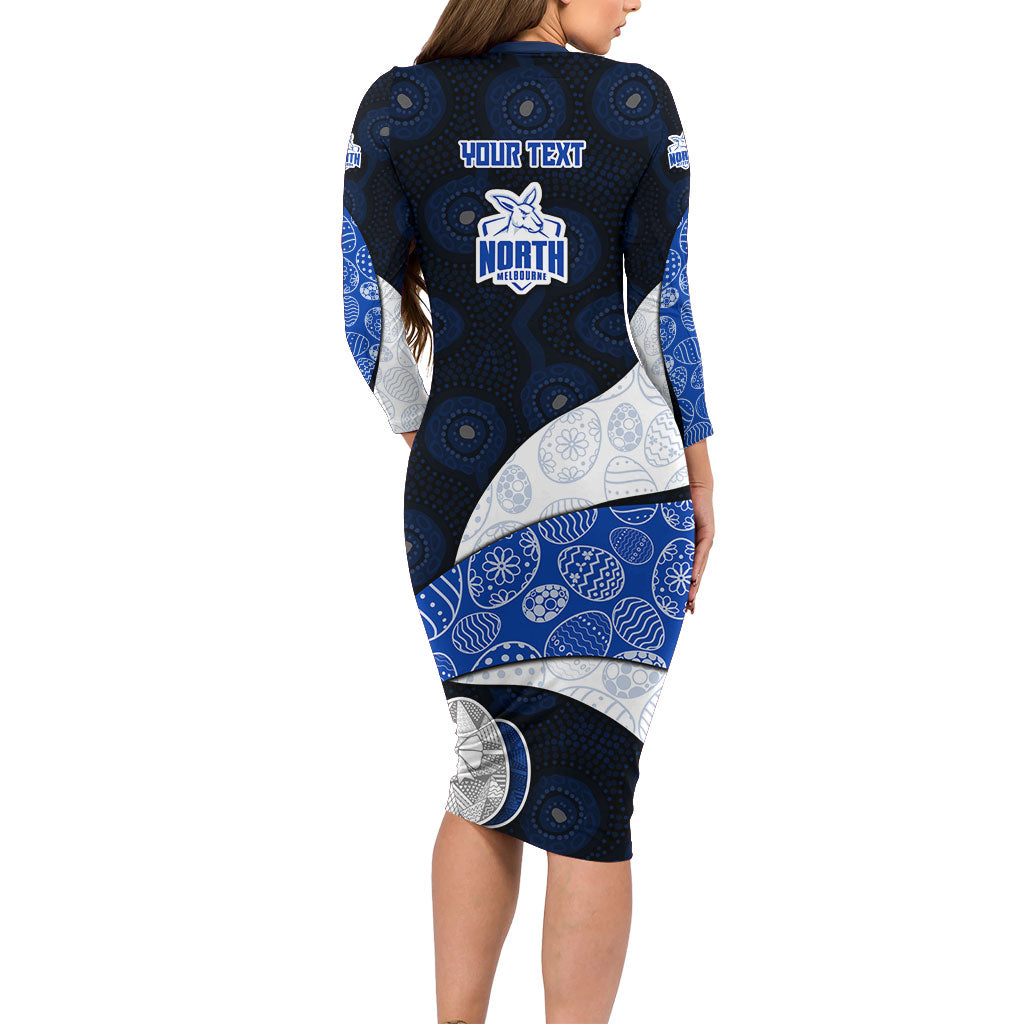 Personalized North Melbourne Football Family Matching Long Sleeve Bodycon Dress and Hawaiian Shirt Easter Egg Pattern Blue White Tribal Dot Art Style