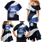 Personalized North Melbourne Football Family Matching Mermaid Dress and Hawaiian Shirt Easter Egg Pattern Blue White Tribal Dot Art Style