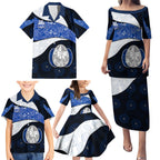 Personalized North Melbourne Football Family Matching Puletasi and Hawaiian Shirt Easter Egg Pattern Blue White Tribal Dot Art Style