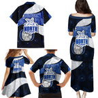 Personalized North Melbourne Football Family Matching Puletasi and Hawaiian Shirt Easter Egg Pattern Blue White Tribal Dot Art Style
