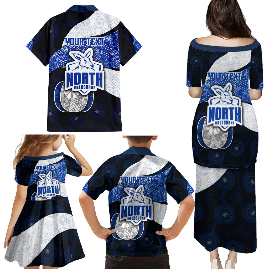 Personalized North Melbourne Football Family Matching Puletasi and Hawaiian Shirt Easter Egg Pattern Blue White Tribal Dot Art Style