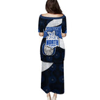 Personalized North Melbourne Football Family Matching Puletasi and Hawaiian Shirt Easter Egg Pattern Blue White Tribal Dot Art Style