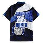 Personalized North Melbourne Football Family Matching Short Sleeve Bodycon Dress and Hawaiian Shirt Easter Egg Pattern Blue White Tribal Dot Art Style
