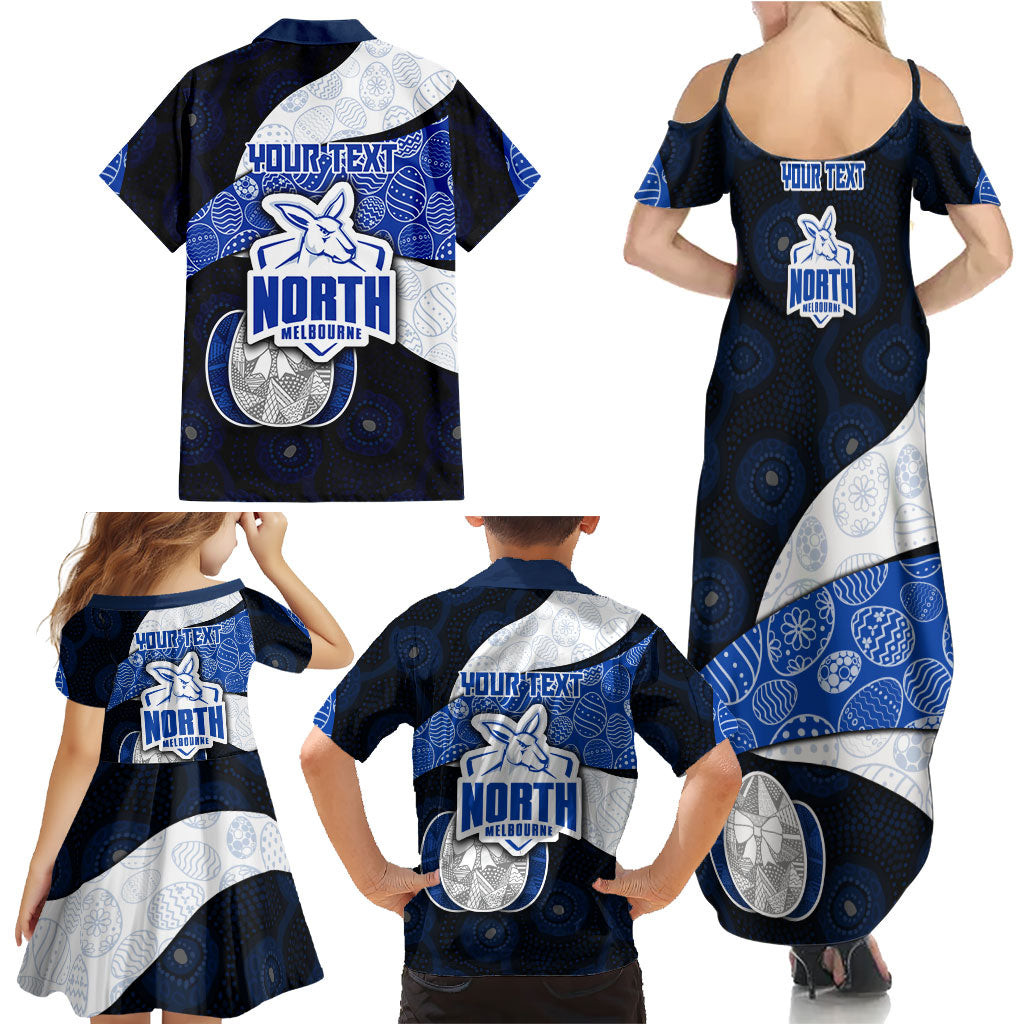 Personalized North Melbourne Football Family Matching Summer Maxi Dress and Hawaiian Shirt Easter Egg Pattern Blue White Tribal Dot Art Style